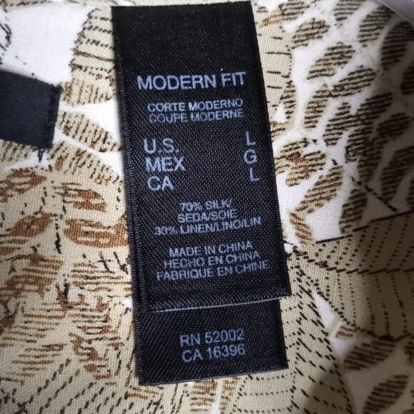 Claiborne Modern Fit Silk/Linen Tan Floral Short Sleeve Men's Button Shirt Size - Picture 6 of 6